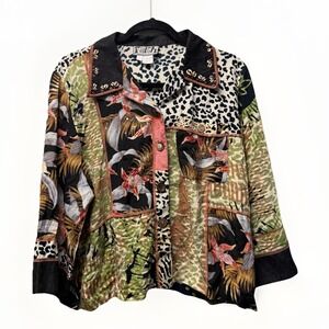Faith Vintage Maximalist Patchwork Animal Tropical Boho Grannycore Size L Blouse